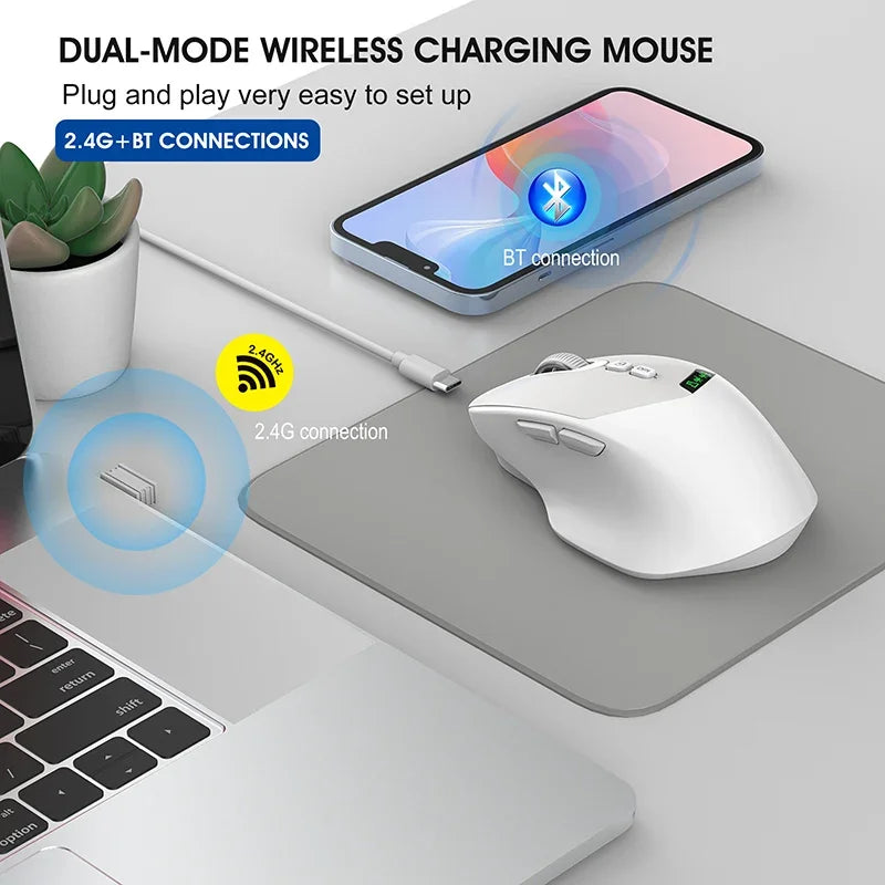 T02 Mute with Display Screen Wireless Mouse,Bluetooth Dual-Mode,Noiseless Click,Wndows/Mac/IOS/Android