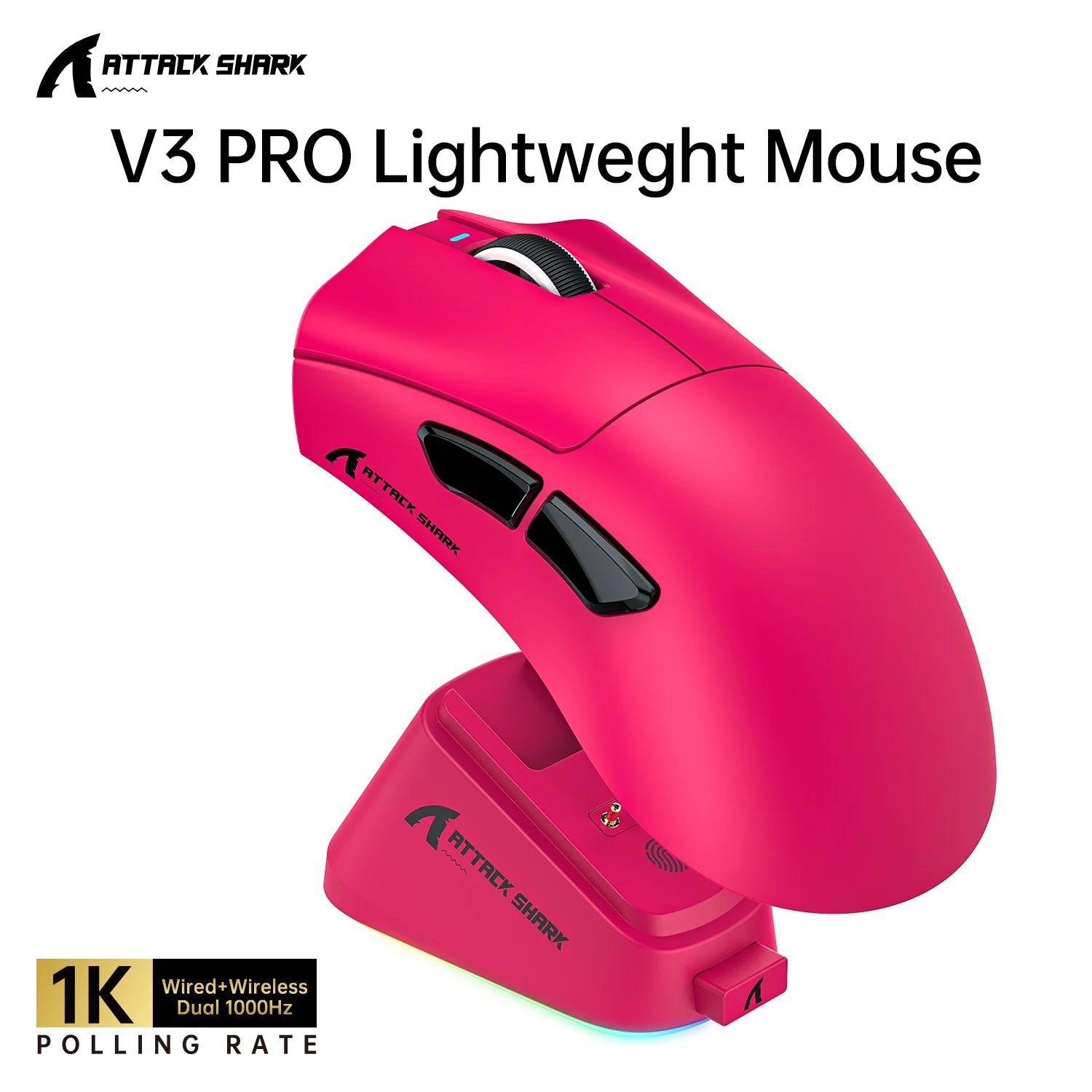 ATTACK SHARK V3PRO Ultra-Light Gaming Mouse with Charging Dock,2.4G Wireless/Bluetooth/Wired,1000hz Polling Rate, 25000 DPI