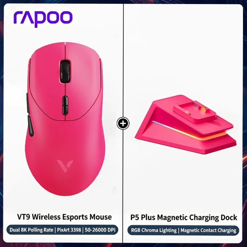 2026 New Rapoo VT9/VT9 MAX GEN-2 Wireless Gaming Mouse True 8K Wireless Polling Rate 53g Lightweight Up to 750Hr Battery Life