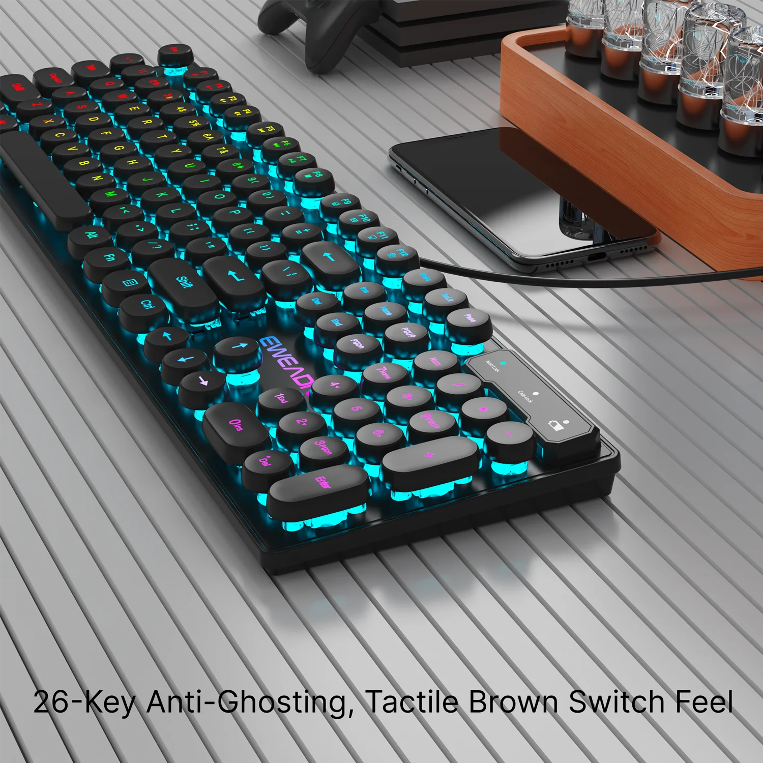 EWEADN GX330 Gaming Keyboard Wired, LED Backlit, Office silent keyboard full size, Ergonomic , Gaming, office, Windows/Laptop/PC