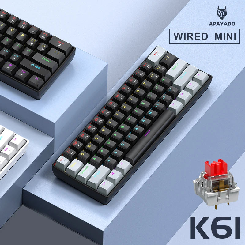 K61 Wired Mechanical Gaming Keyboard, 60% 61 Keys Mini RGB Backlit, Red/Blue Switch, Type-C Compact Keyboard for PC Laptop