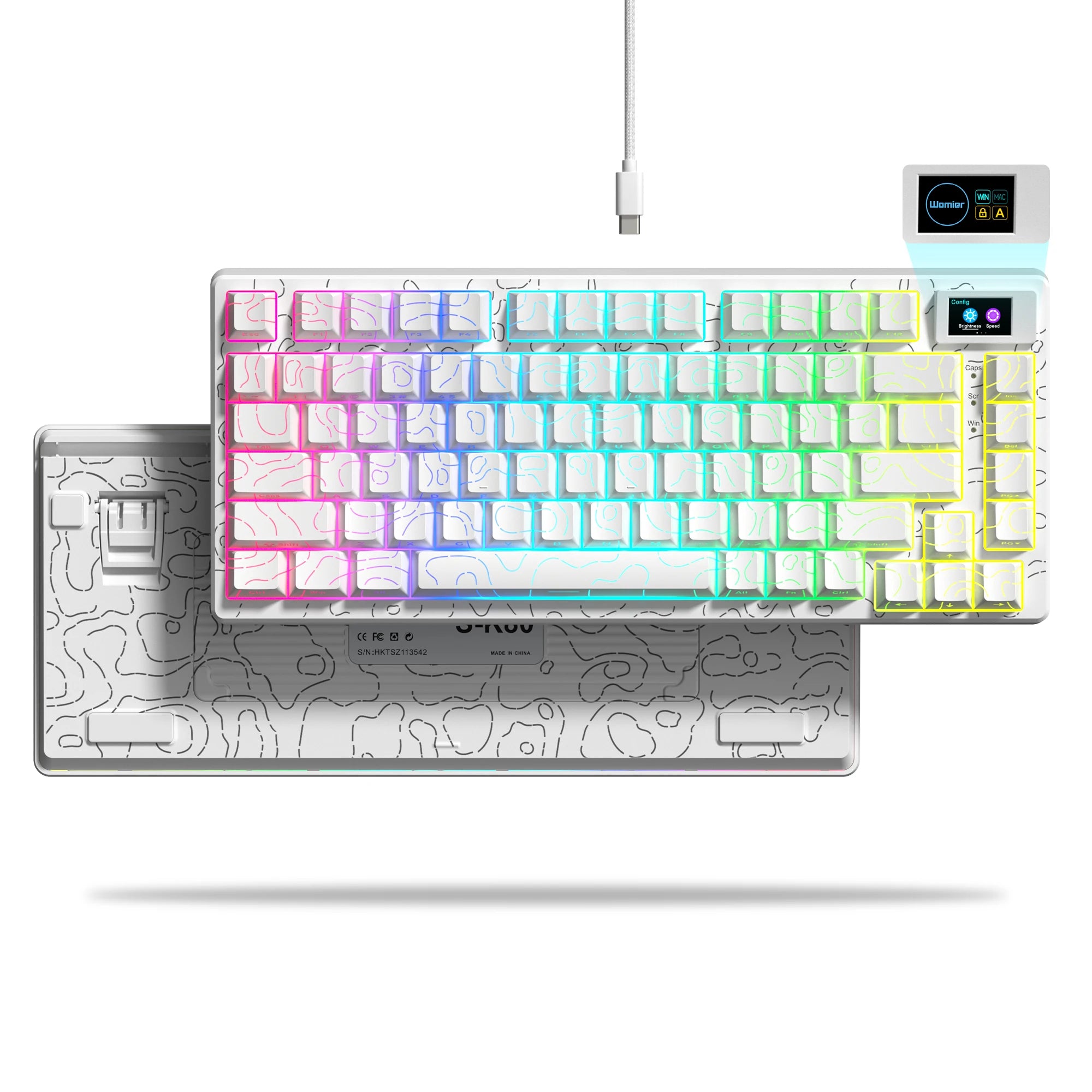 womier SK80 Gasket Mounted Mechanical Keyboard  81 Key Gamer Keyboard 75% Hot Swap RGB Gaming Keyboard with Smart Display for PC