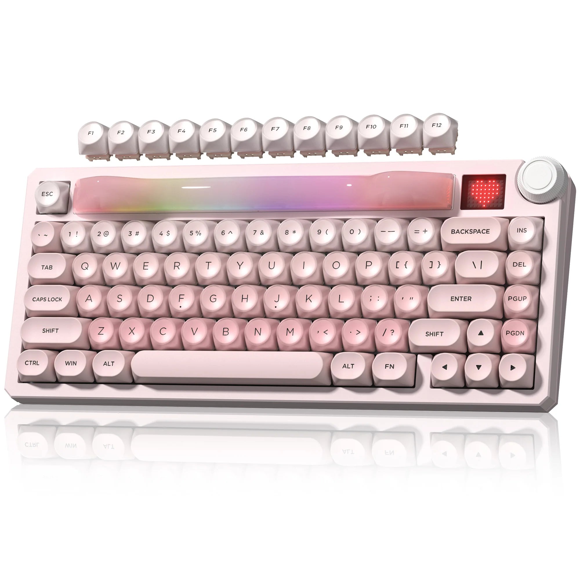 Womier K80 Pink 75% Wireless Mechanical Keyboard with Screen&Knob RGB Hot-Swappable Gasket VIA/QMK 8000mAh Keyboard for Mac/PC