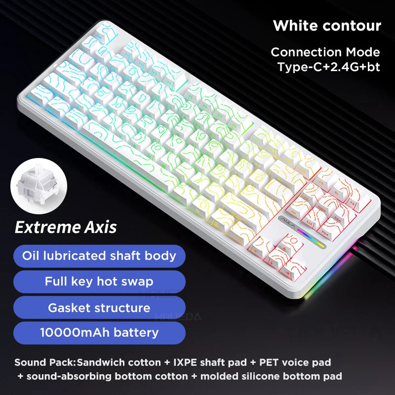 Aula F87 Pro Mechanical Keyboard Wired 2.4g Wireless Bluetooth Tri Mode 8000mAh 87Key Hotswap Rgb Pbt Customized Gaming Keyboard