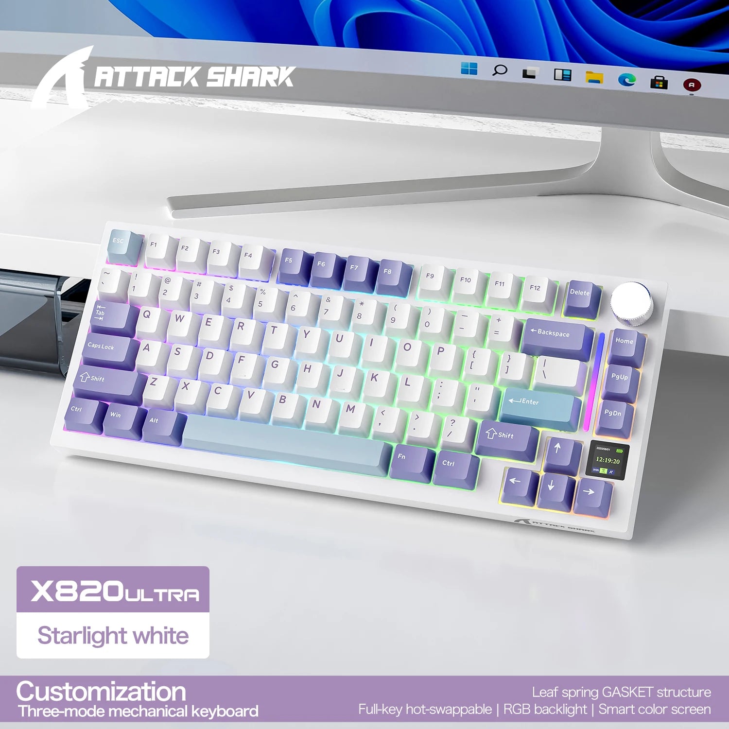 75% Gasket Mount Mechanical Keyboard ATTACK SHARK X820 Ultra Tri-mode Bluetooth 2.4G Wireless Wired Gaming Keyboard