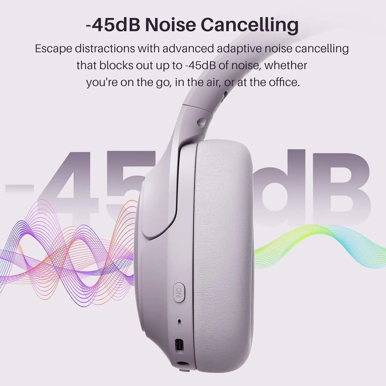 Hybrid Noise Cancelling Wireless Headphones, 90H Battery Life, Bluetooth 6.0 Foldable Over Ear Headset with AI Voice Assistant
